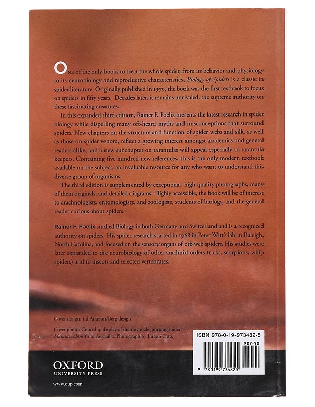 Biology of Spiders - Rainer F. Foelix - Tietokirjat ja oppaat - 10105509236 - 1