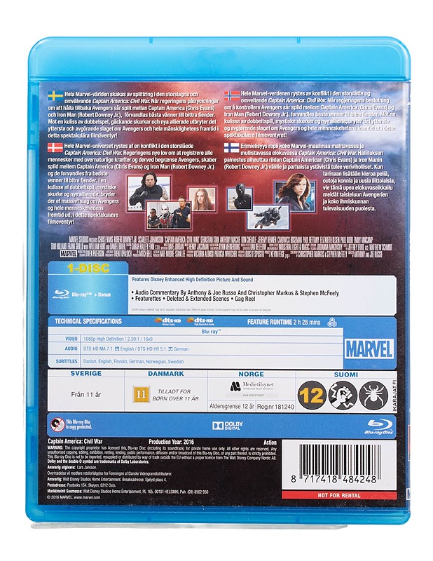Captain America: Civil war - Blu-Ray - Blu-ray-levyt - 10105509225 - 1
