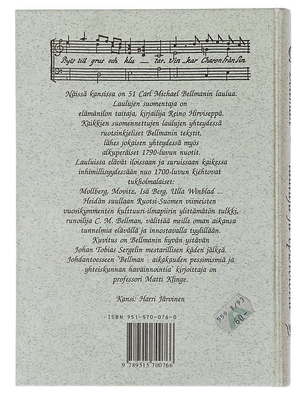 Bellman, lauluja ja epistoloita - Bellman, Carl Michael - Tietokirjat ja oppaat - 10105509543 - 1