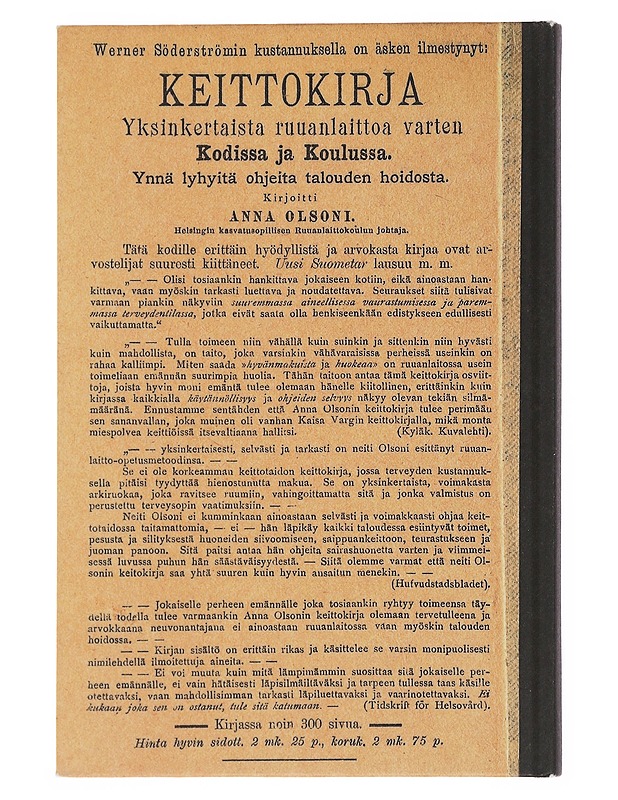 Kansan keittokirja - Anna Friberg - Ruokakirjat - 10105510305 - 1