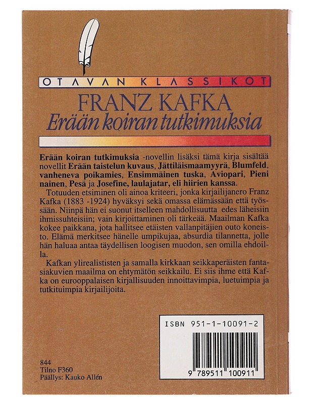 Erään koiran tutkimuksia - Franz Kafka - Kaunokirjallisuus - 10105510310 - 1