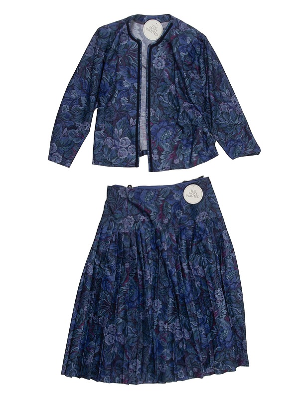 Sinisävyinen kukkakuvioinen takki ja hame - Naisten takit ja jakut - 10105510757 - 0