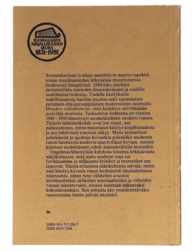 Muodon vallankumous : modernismin tulo suomenkieliseen lyriikkaan 1945-1959 - Maria-Liisa Kunnas - Tietokirjat - 10105510873 - 1