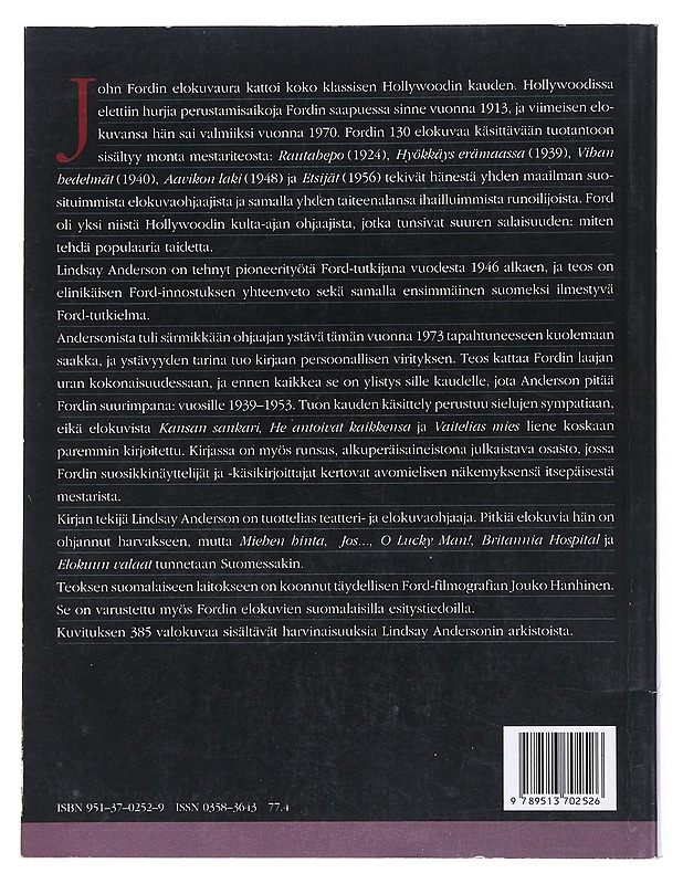 John Ford - Anderson, Lindsay - Musiikki- ja elokuvakirjat - 10105511499 - 1