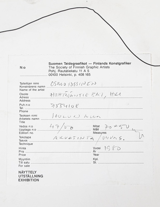 OSMO NISSINEN Joulunalla, grafiikkavedos 47/50 - Sisustus - 10105512477 - 1