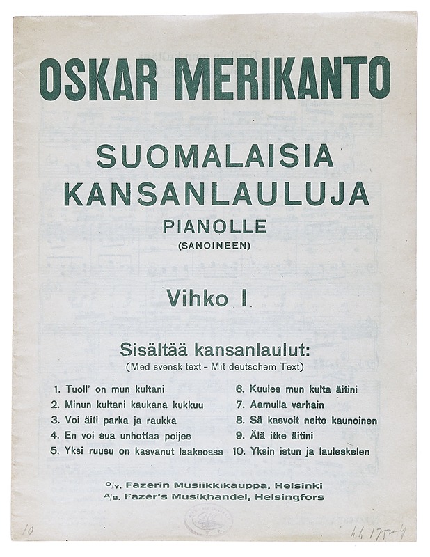 Suomalaisia kansanlauluja : vihko I - Oskar Merikanto - Historiakirjat - 10105512831 - 0