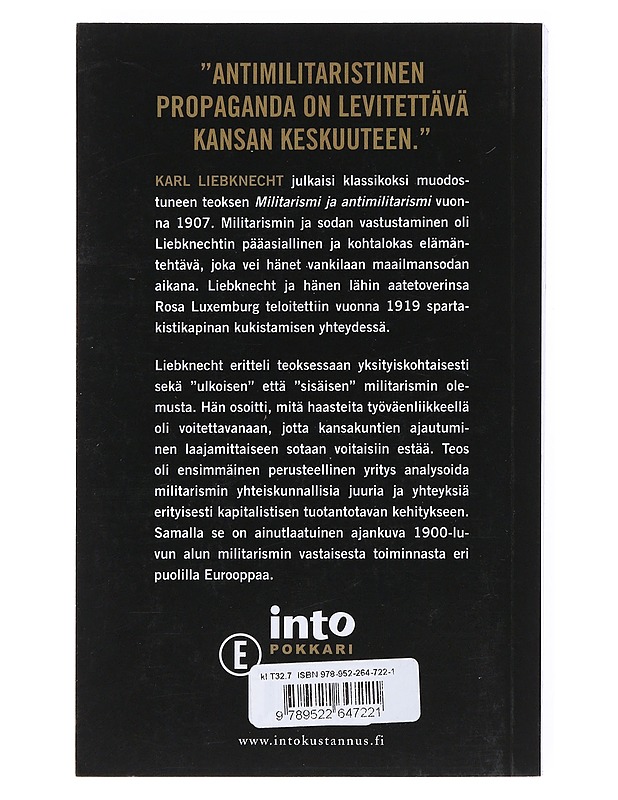 Militarismi ja antimilitarismi - Karl Liebknecht - Historiakirjat - 10105513953 - 1