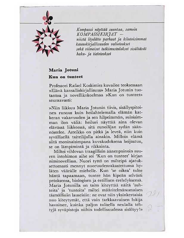 Kun On Tunteet - Maria Jotuni - Romaanit ja novellit - 10105514207 - 1