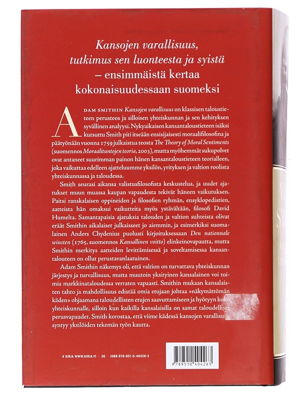 Kansojen varallisuus : tutkimus sen luonteesta ja syistä - Smith, Adam - Historiakirjat - 10105515030 - 1