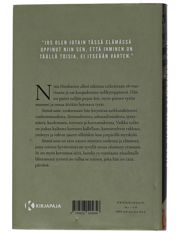 Sinisiä unia : ja mitä muuta olen äitinä saanut nähdä - Nina Honkanen - Elämäkerrat ja muistelmat - 10105515189 - 1