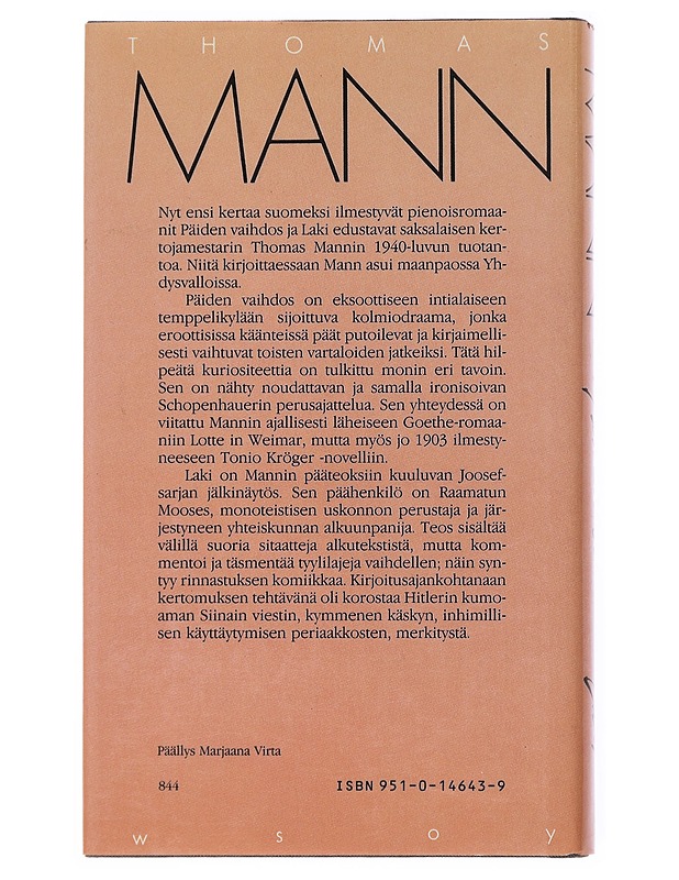 Päiden vaihdos ; Laki - Mann, Thomas - Romaanit ja novellit - 10105515397 - 1