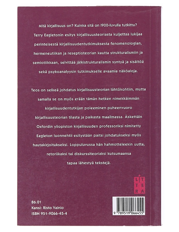 Kirjallisuusteoria : johdatus - Eagleton, Terry - Romaanit ja novellit - 10105515672 - 1