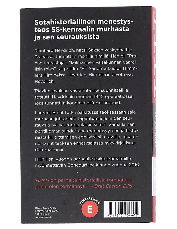 HHhH : Heydrichin salamurhan jäljillä - Binet, Laurent - Romaanit ja novellit - 10105516962 - 1