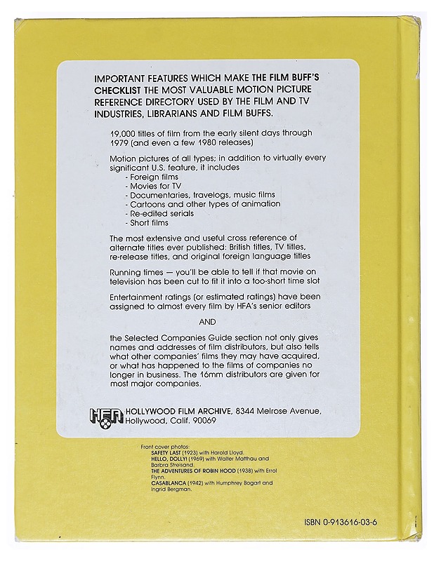 Film Buff's Checklist of Motion Pictures, 1912-79 - Musiikki- ja elokuvakirjat - 10105517014 - 1