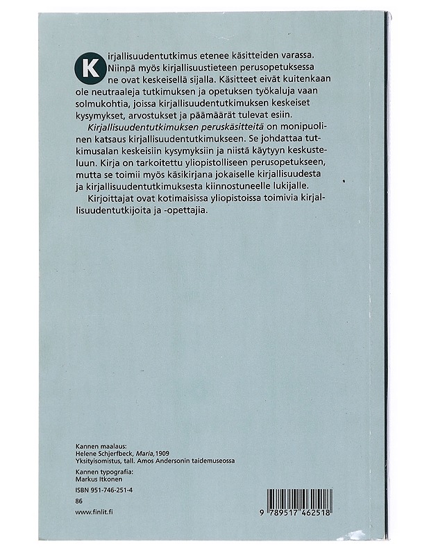 Kirjallisuudentutkimuksen peruskäsitteitä - Alanko-Kahiluoto, Outi - Tietokirjat ja oppaat - 10105518229 - 1