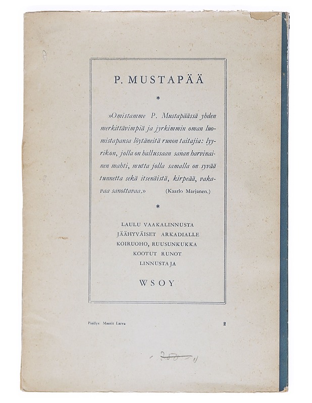 Linnustaja - P. Mustapää - Runot ja näytelmät - 10105518381 - 1