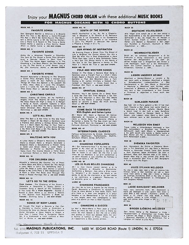 Populära Birger Sjöberg Melodier : Magnus Chord Organ Bok 50 - Musiikki- ja elokuvakirjat - 10105518825 - 1