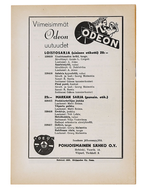 Isku - sävelmiä : vihko 16 - Georg Malmsten - Musiikki- ja elokuvakirjat - 10105519541 - 1