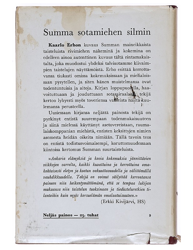 Summa sotamiehen silmin : muistelmia raumalaiskomppanian vaiheista Summan ja Länsikannaksen sekä Viipurin puolustuksessa - Kaarlo Erho - Historiakirjat - 10105519828 - 1