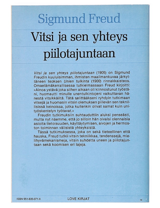 Vitsi ja sen yhteys piilotajuntaan - Freud, Sigmund - Tietokirjat ja oppaat - 10105520081 - 1