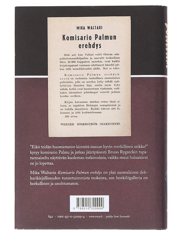Komisario Palmun erehdys : salapoliisiromaani - Mika Waltari - Romaanit ja novellit - 10105520191 - 1
