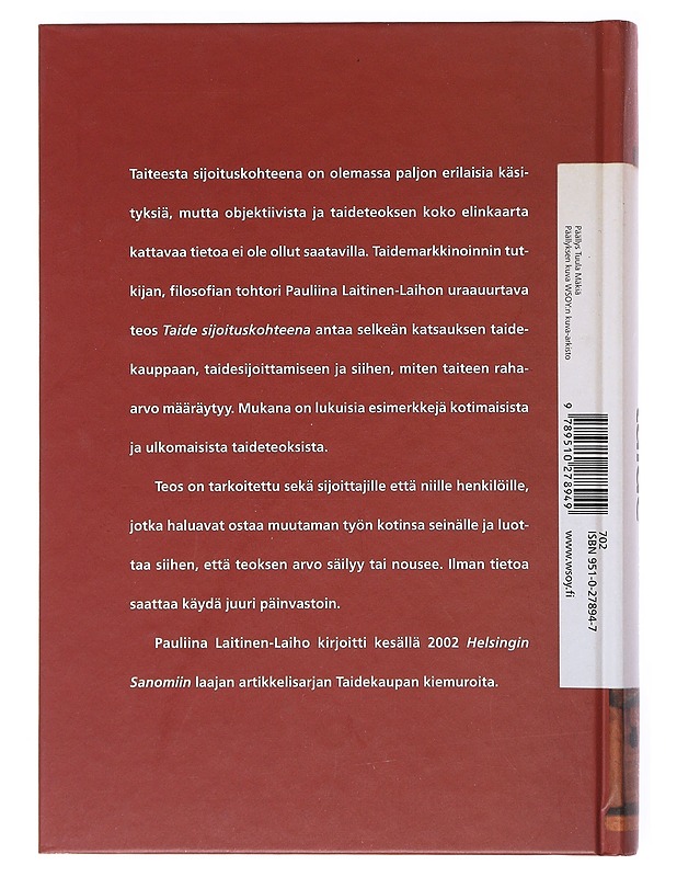 Taide sijoituskohteena - Pauliina Laitinen-Laiho - Taide- ja kulttuurikirjat - 10105520196 - 1