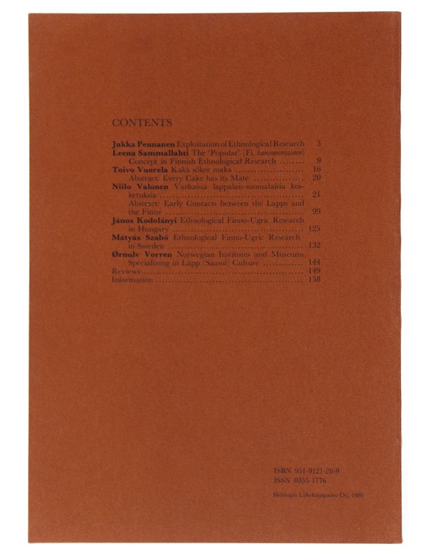 Ethnologia Fennica : Finnish studies in ethnology. Volume 10 - Valonen, Niilo - Tietokirjat ja oppaat - 10105521571 - 1