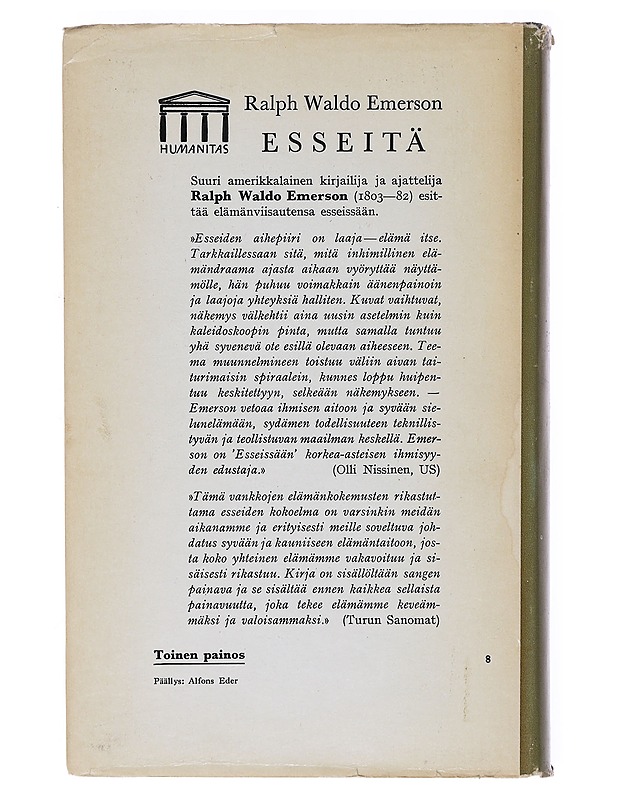 Esseitä- Ralph W. Emerson - Romaanit ja novellit - 10105522577 - 1