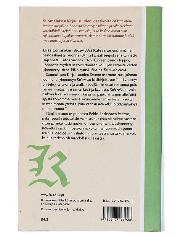 Kalevala 1862 : lyhennetty laitos - Lönnrot, Elias - Romaanit ja novellit - 10105523179 - 1