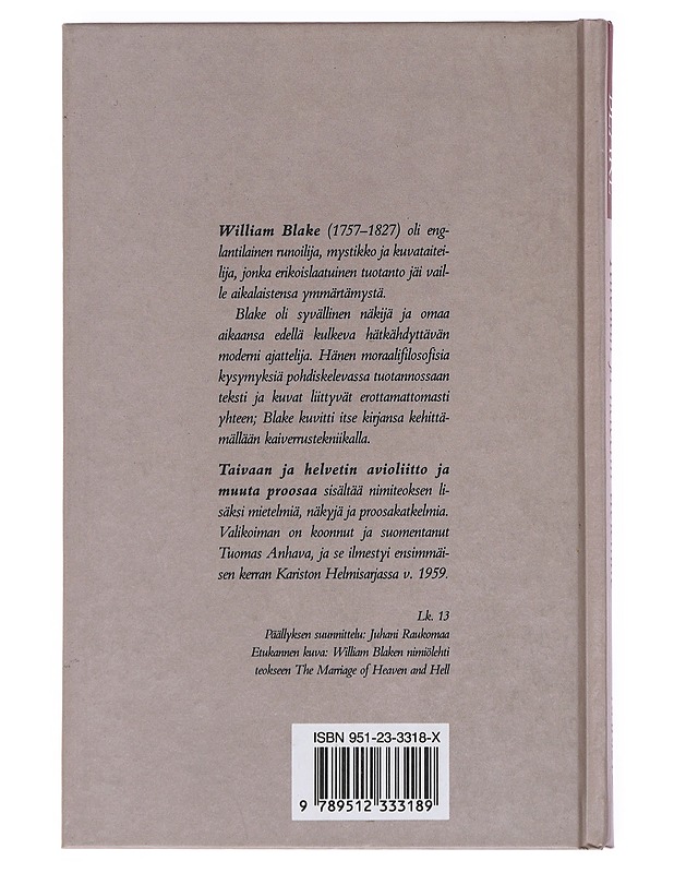 Taivaan ja helvetin avioliitto ja muuta proosaa - Blake, William - Romaanit ja novellit - 10105523758 - 1