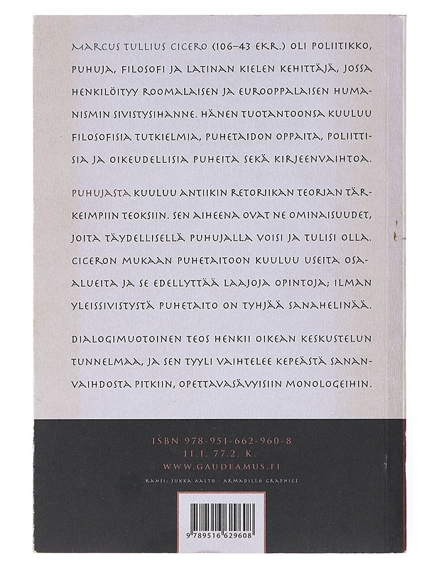 Puhujasta - Cicero, Marcus Tullius - Historiakirjat - 10105524350 - 1