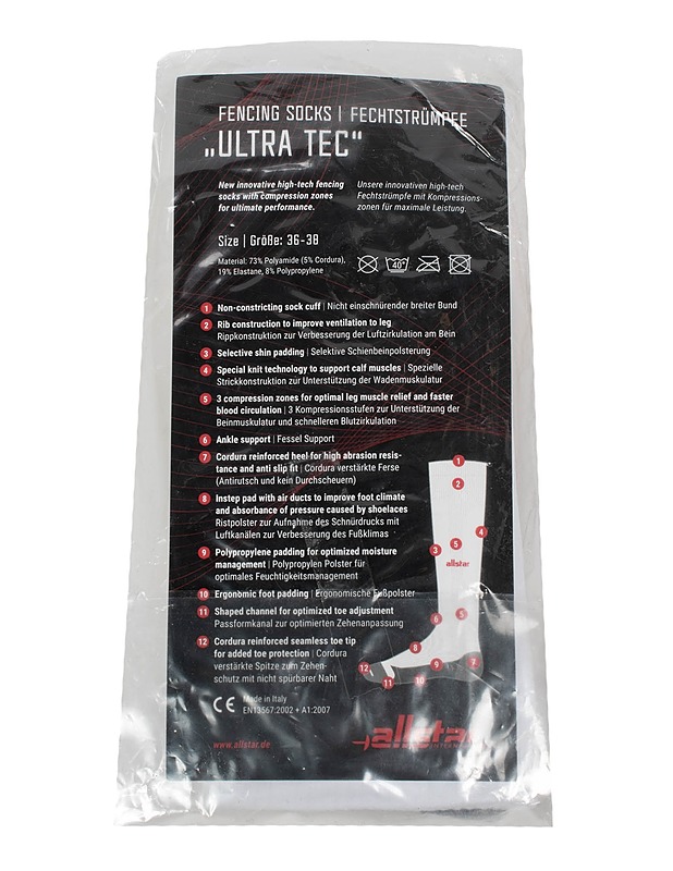 ALLSTAR Ultra Tec miekkailusukat, 36-38 - Asusteet - 10105525423 - 1