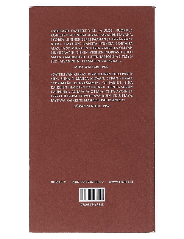 Pariisi : kirjailijan kaupunki - Ranki, Kristina - Historiakirjat - 10105525652 - 1