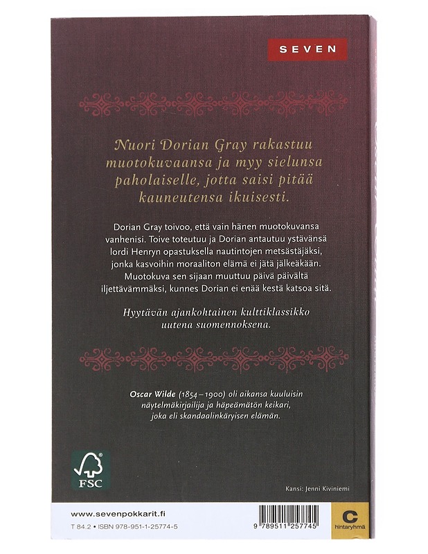 Dorian Grayn muotokuva - Wilde, Oscar - Romaanit ja novellit - 10105526182 - 1