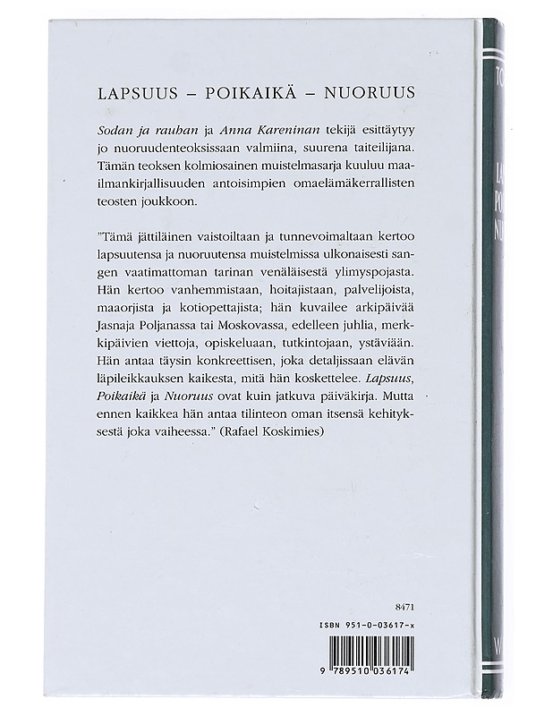 Lapsuus, poikaikä, nuoruus - Tolstoi, Leo - Romaanit ja novellit - 10105526415 - 1