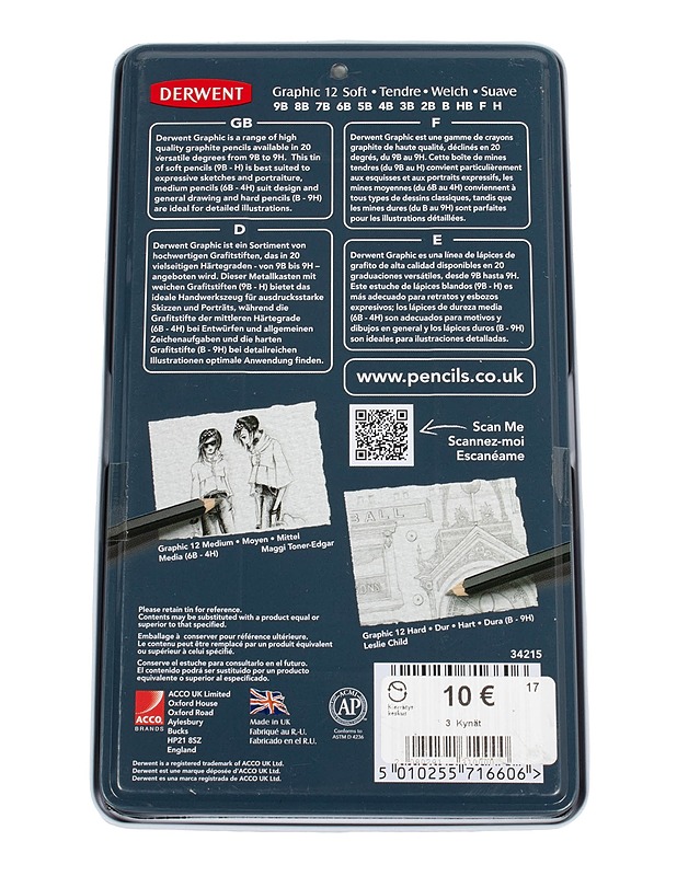 DERWENT pehmeät grafiittikynäsetti, 12 kpl - Askartelu - 10105526617 - 2
