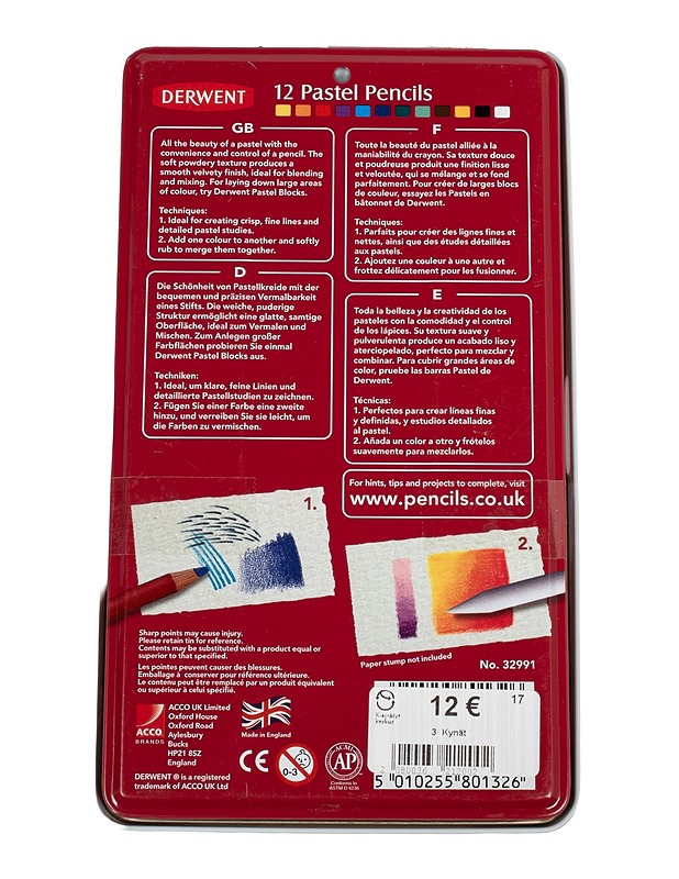 DERWENT Pastel Pencils, 12 kpl - Askartelu - 10105526625 - 2
