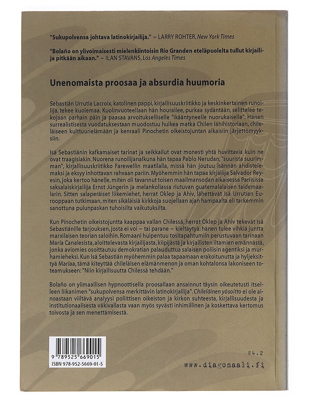 Chileläinen yösoitto - Bolaño, Roberto - Elämäkerrat ja muistelmat - 10105527223 - 1