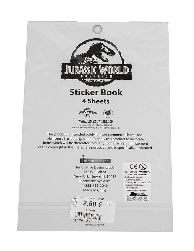 JURASSIC WORLD tarra-arkki, 4 kpl - Askartelu - 10105527235 - 1