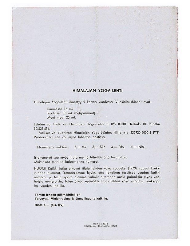 Himalajan Yoga lehti N:o 6-7:73 - Lehdet - 10105528081 - 1