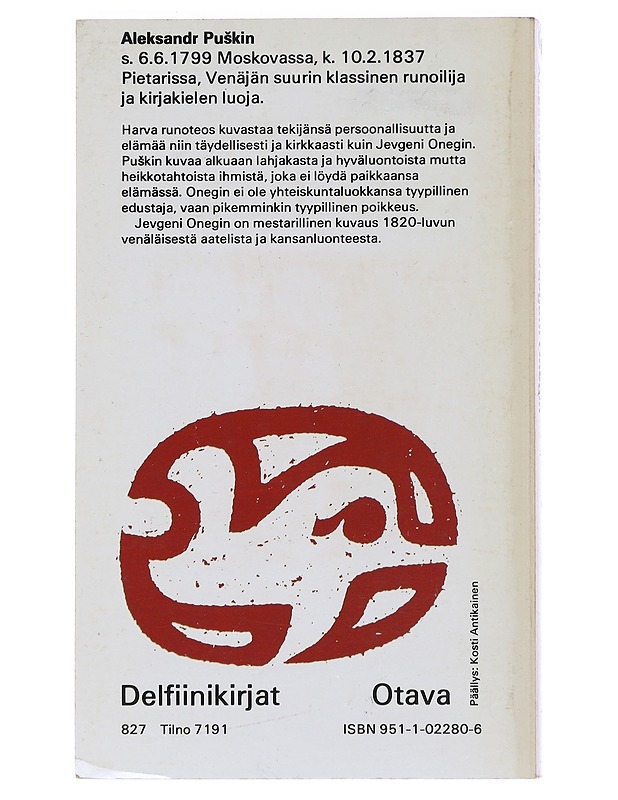 Jevgeni Onegin : runoromaani - Puskin, Aleksandr - Romaanit ja novellit - 10105528192 - 1