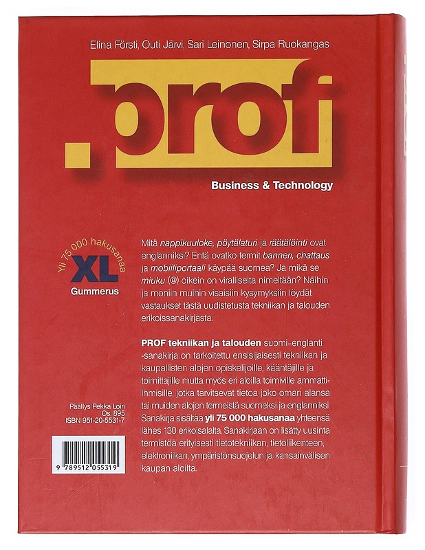 Prof : suomi-englanti : tekniikan ja talouden sanakirja - Försti, Elina - Tietokirjat ja oppaat - 10105528784 - 1
