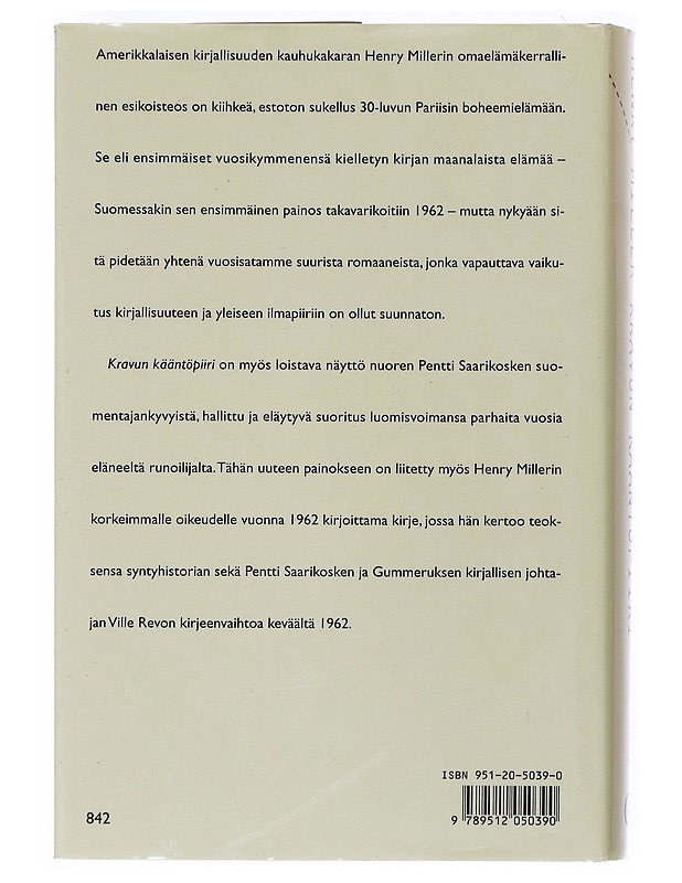 Kravun kääntöpiiri - Miller, Henry - Romaanit ja novellit - 10105529699 - 1