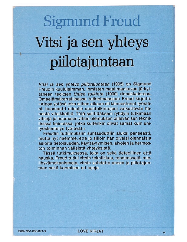 Vitsi ja sen yhteys piilotajuntaan - Freud, Sigmund - Tietokirjat - 10105531611 - 1