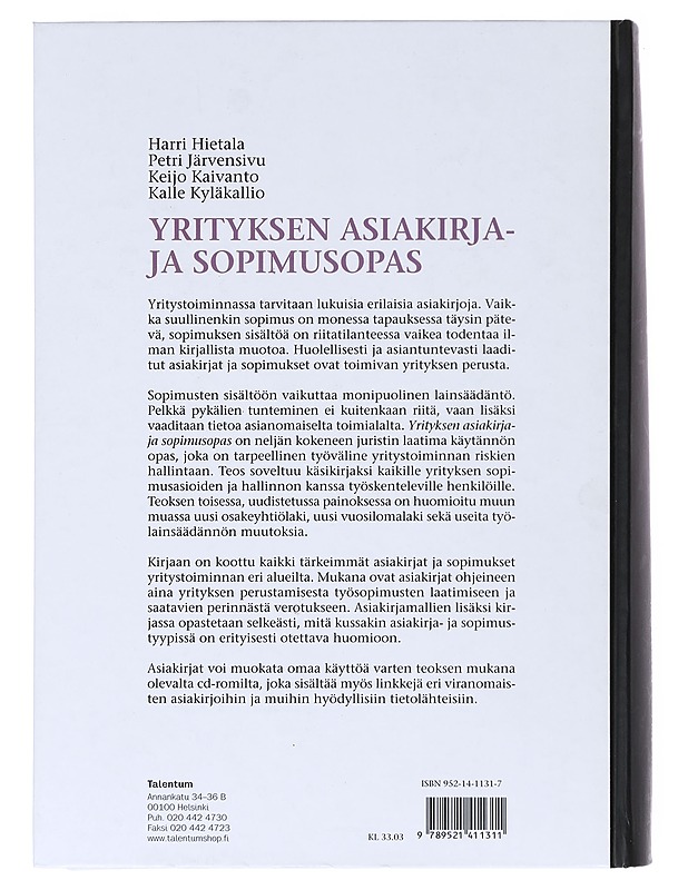 Yrityksen asiakirja- ja sopimusopas - Hietala, Harri - Harrastekirjat - 10105531796 - 1