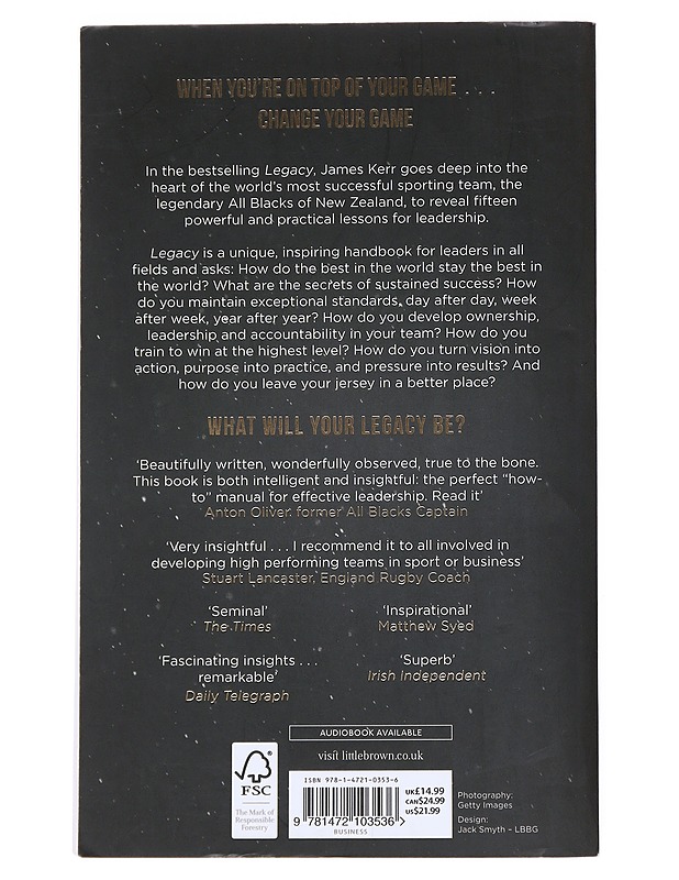 Legacy : 15 lessons in leadership - James Kerr - Harrastekirjat - 10105533295 - 1