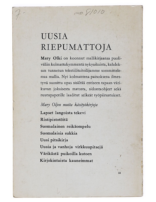 Uusia riepumattoja - Olki, Mary - Taide- ja kulttuurikirjat - 10105533407 - 1