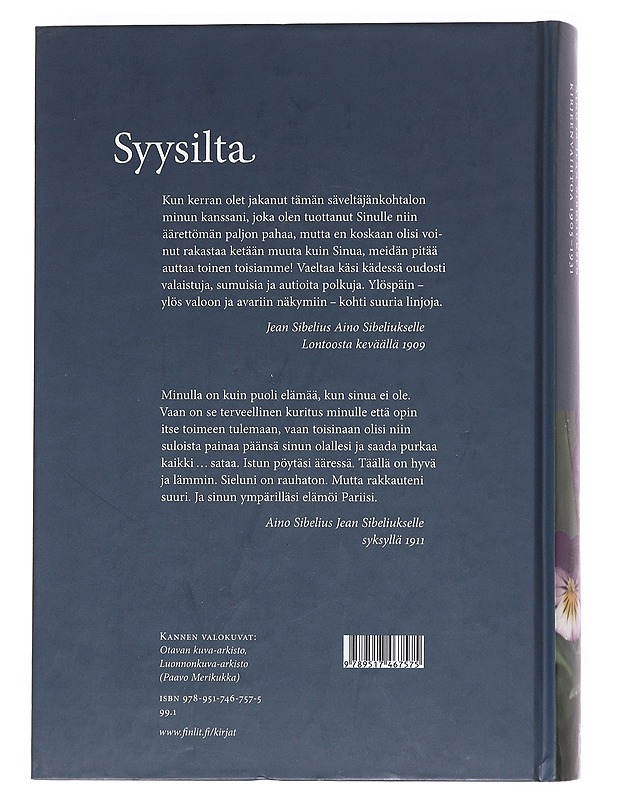 Syysilta : Aino ja Jean Sibeliuksen kirjeenvaihtoa 1905-1931 - Aino Sibelius - Historiakirjat - 10105533854 - 1