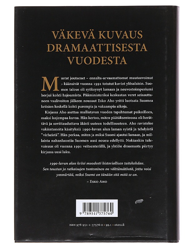 1991 : mustien joutsenten vuosi - Esko Aho - Elämäkerrat ja muistelmat - 10105533917 - 1