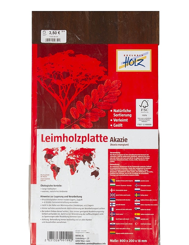 HOLZ EXCLUSIV liimapuulevy, 80x20 cm - Muut urheiluvälineet ja vapaa-aika - 10105534009 - 2